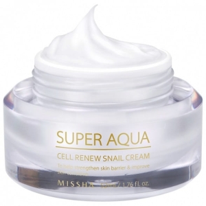 MISSHA Krem z wyciągiem ze śluzu ślimaka odbudowujący komórki, Super Aqua Cell Renew Snail Cream 52ml